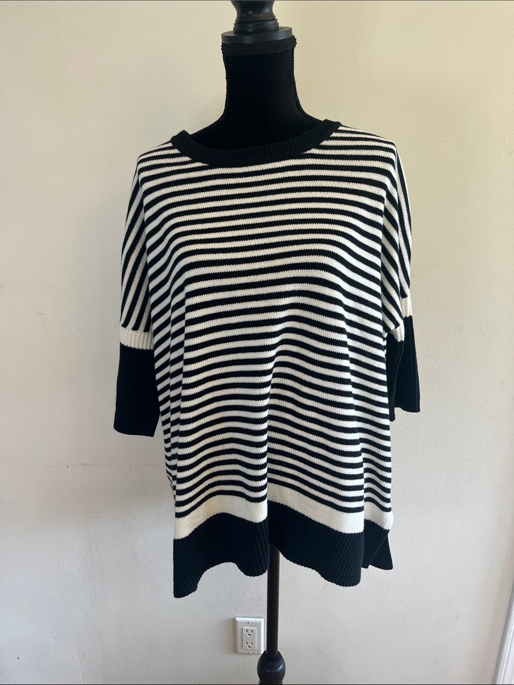 cabi Brunch Pullover Sweater — Black & White Stripes